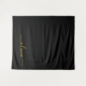 Zwarte Gouden Moderne Script Meisjesachtige Monogr Wandkleed (Voorkant (horizontaal))