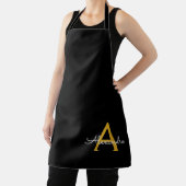 Zwarte Gouden Moderne Script Meisjesnaam Monogram  Schort (Insitu)