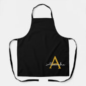 Zwarte Gouden Moderne Script Meisjesnaam Monogram  Schort (Voorkant)