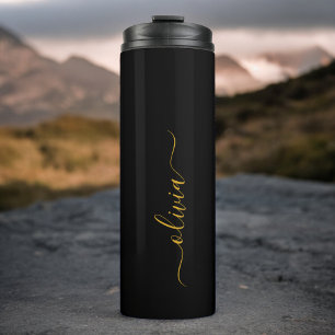 Zwarte Gouden Moderne Script Vrouwelijke Monogram  Thermosbeker