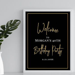 Zwarte Gouden Moderne Verjaardagsfeest Welkom Poster