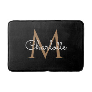 Zwarte Gouden Monogram Elegante Meisjesachtige Scr Badmat