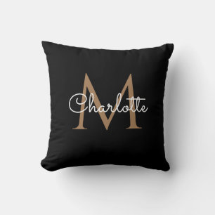 Zwarte Gouden Monogram Elegante Meisjesachtige Scr Kussen