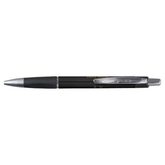 Zwarte gouden monogram Initiaal scriptnaam pen (Achterkant)