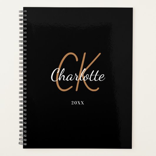 Zwarte gouden monogram initialen naam minimalist 2 planner (Voorkant)