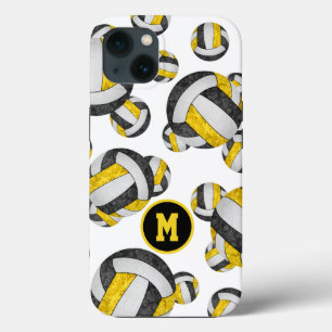 Zwarte gouden monogrammen volleybal meisjes iPhone 13 hoesje