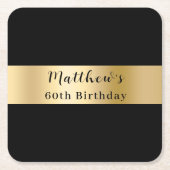 Zwarte gouden naam script verjaardag vierkante kartonnen onderzetter (Voorkant)