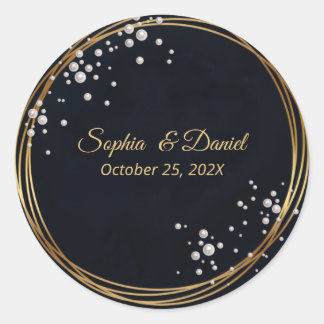 Zwarte Gouden Parel Diamanten Boog Luxe Formeel Ronde Sticker