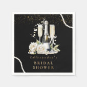 Zwarte gouden parels en Prosecco Vrijgezellenfeest Servet (Voorkant)