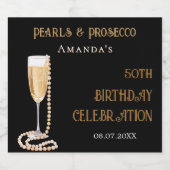 Zwarte gouden parels prosecco verjaardagsfeestje sparkling wijnetiket (Enkel label)
