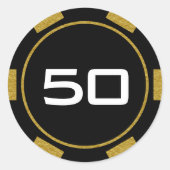 Zwarte Gouden Pokerchip Casino Verjaardagsnummer Ronde Sticker (Voorkant)
