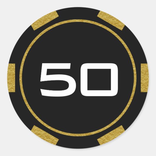 Zwarte Gouden Pokerchip Casino Verjaardagsnummer Ronde Sticker (Voorkant)