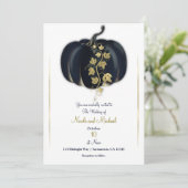 Zwarte & Gouden Pompoen Verhaalboek Herfst Bruilof Kaart (Staand voorkant)