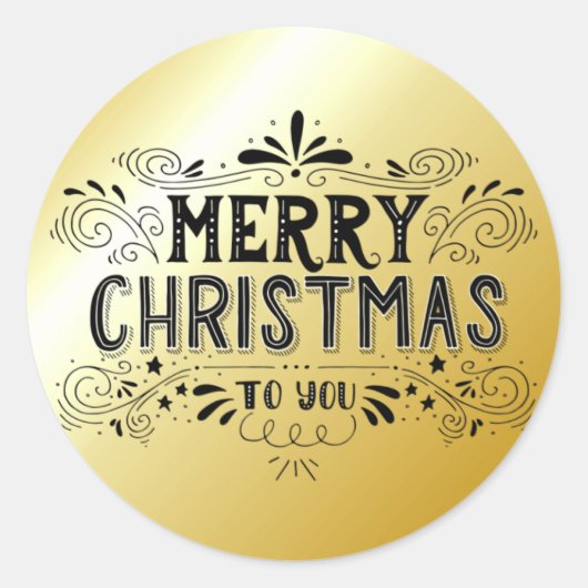 Zwarte Gouden Prettig Kerst Typografie Sticker (Voorkant)