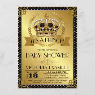 Zwarte Gouden Prins Baby Shower Uitnodiging
