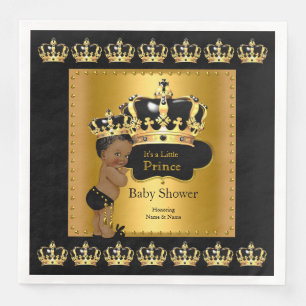 Zwarte Gouden Prins Kroon Baby shower Etnisch Servet