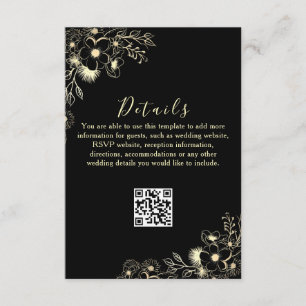 Zwarte Gouden QR-code Huwelijksdetailskaart Informatiekaartje