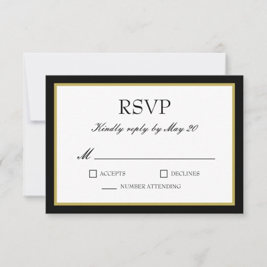 Zwarte Gouden Rand Bruiloft RSVP-reactiekaart RSVP Kaartje (Voorkant)