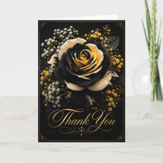 Zwarte Gouden Roos Dankkaart | Elegante Bloem A Bedankkaart