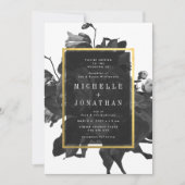Zwarte Gouden Rozen Boeket Trouw Uitnodiging (Voorkant)