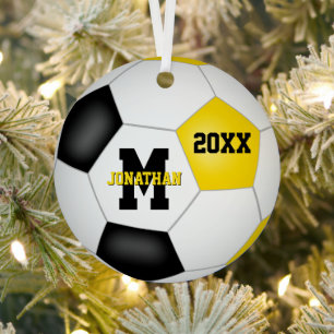 Zwarte gouden school sport keepsake voetbal metalen ornament