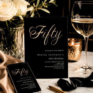 Zwarte gouden script elegante 50e verjaardag luxe kaart