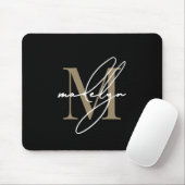 Zwarte Gouden Script Naam Initiaal Monogram Muismat (Met muis)