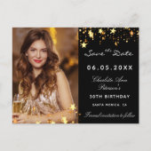 Zwarte gouden sterren verjaardagsfeest met uitzond aankondigingskaart (Voorkant)