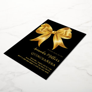 Zwarte gouden strik Quinceanera luxe Folie Uitnodiging