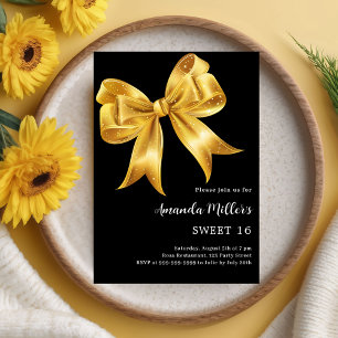 Zwarte gouden strik Sweet 16 Kaart