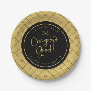 Zwarte Gouden Strikjes Gefeliciteerd Afgestudeerde Papieren Bordje