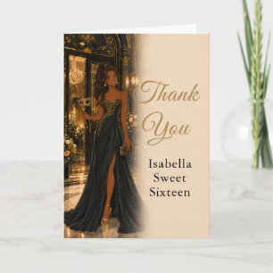 Zwarte Gouden Sweet Sixteen Dankkaart Bedankkaart