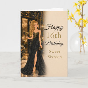Zwarte Gouden Sweet Sixteen Verjaardagskaart Kaart