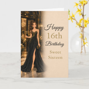 Zwarte Gouden Sweet Sixteen Verjaardagskaart Kaart