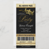 Zwarte Gouden Ticket Stijl Masquerade Feest Kaart (Voorkant)
