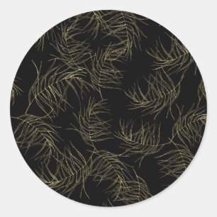Zwarte & Gouden Tropische Glam Bruiloft Bladeren Ronde Sticker