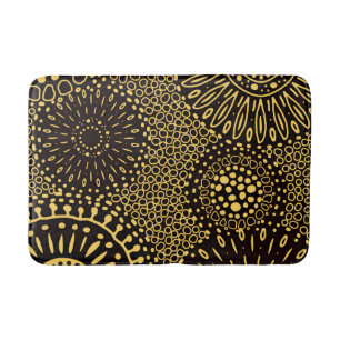 Zwarte Gouden Vintage Etnisch Bloemmotief Badmat