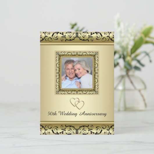 Zwarte Gouden Werveling 50-jarig Huwelijksjubileum Kaart (Staand voorkant)