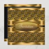 Zwarte Gouden Wervelingen Uitnodiging Voor Elk Fee (Voorkant / Achterkant)