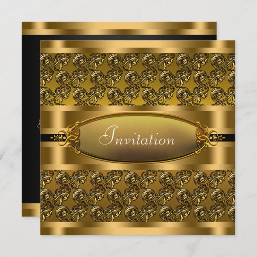 Zwarte Gouden Wervelingen Uitnodiging Voor Elk Fee (Voorkant / Achterkant)