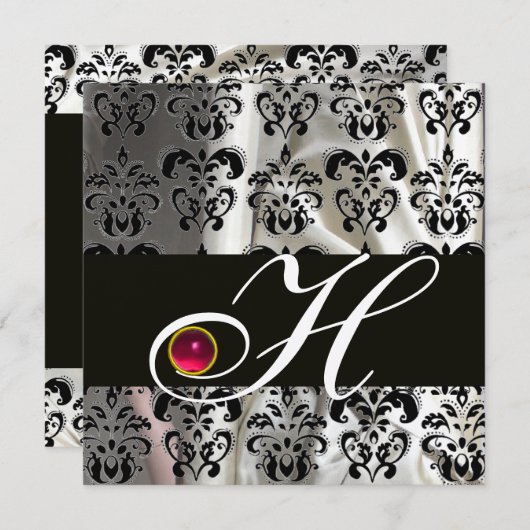 ZWARTE GOUDEN ZIJDE DAMAST STOF MONOGRAM ROZE RUBY KAART (Voorkant / Achterkant)