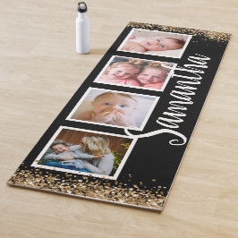 Zwarte goudgilter foto collage, aangepaste naam yogamat