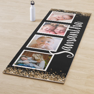 Zwarte goudgilter foto collage, aangepaste naam yogamat