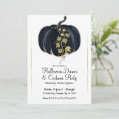 Zwarte & goudglam Pumpkin Halloween Dinner Party Kaart (Staand voorkant)