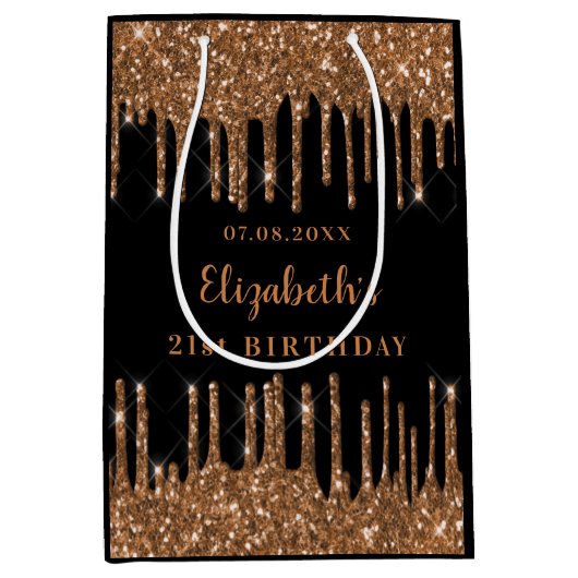 Zwarte goudglitter drift monogram luxe medium cadeauzakje (Voorkant)