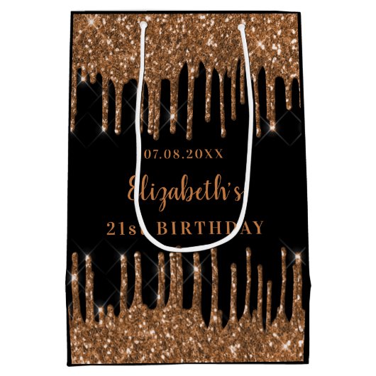 Zwarte goudglitter drift monogram luxe medium cadeauzakje (Achterkant)