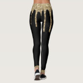 Zwarte goudglitter drip-chic, aangepaste naam leggings (Achterkant)