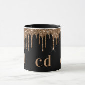 Zwarte goudglitter druppelt monogram glans mok (Midden)