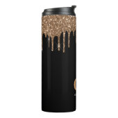 Zwarte goudglitter druppelt monogram glans thermosbeker (Gedraaid links)
