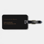 Zwarte goudglitter druppelt monogram naam bagagelabel (Achterkant horizontaal)